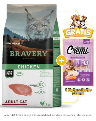 BRAVERY CHICKEN ADULT CAT 7kg + 1 cremi naturalistic gratis