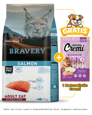 BRAVERY SALMON ADULT CAT STERILIZED 7kg + 1 Cremi naturalistic gratis