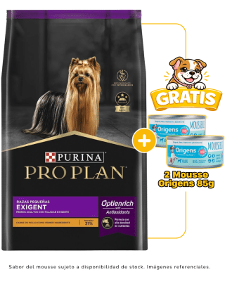 Pro Plan Exigent Dog Small Breed 7.5 Kg + 2 mousse Origens 85g gratis