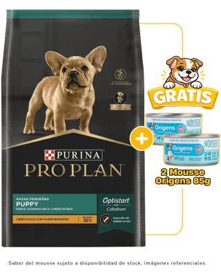 Pro Plan Cachorro Razas Pequeñas 7.5 Kg + 2 mousse Origens 85g gratis