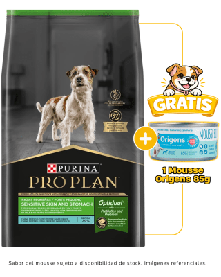 Pro Plan Sensitive Skin and stomach PAVO razas pequeñas 3 Kg + 1 mousse Origens 85g gratis