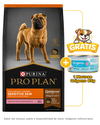 Pro Plan Sensitive Skin Razas Medianas y Grandes 3 Kg + 1 mousse Origens 85g gratis