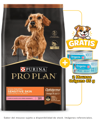 Pro Plan Sensitive Skin Razas Pequeñas 7.5 Kg + 2 mousse Origens 85g gratis