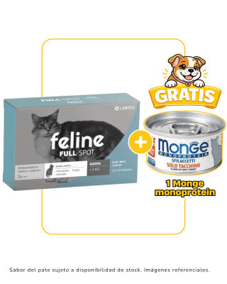 Feline Full Spot Pipeta Para Gato - Antipulgas y Antiparasitario (más de 5kg) + 1 Monge Cat monoprotein 80g