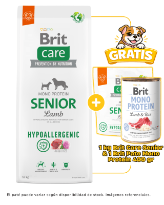 BRIT CARE SENIOR LAMB HYPOALLERGENIC 12kg + 1kg & 1 paté Brit monoprotein gratis