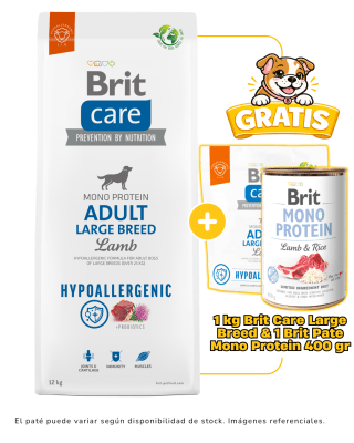 BRIT CARE DOG HYPOALLERGENIC ADULT LARGE BREED LAMB 12kg + 1kg & 1 paté Brit monoprotein gratis