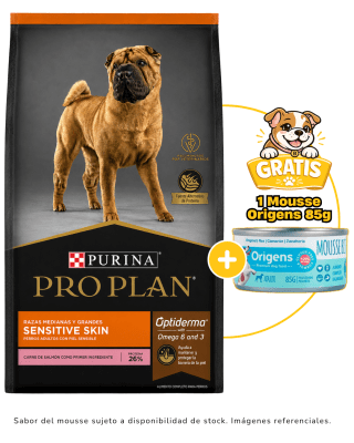 Pro Plan Sensitive Skin Razas Medianas y Grandes 12kg + 1 Mousse Origens gratis