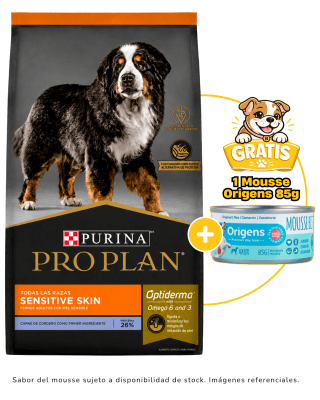 Pro Plan adulto cordero Sensitive Skin todas las razas 7.5 Kg + 1 mousse Origens gratis