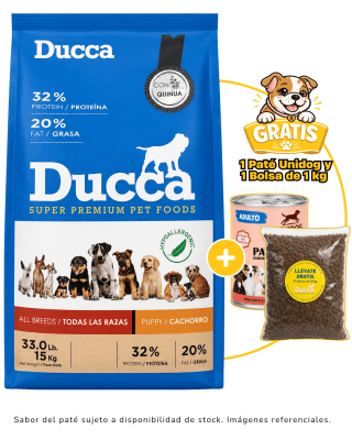 Ducca Cachorro Super Premium 15kg + 1 paté Unidog y 1 bolsa de kg gratis