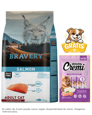 BRAVERY SALMON ADULT CAT STERILIZED 2kg + 1 Cremi naturalistic gratis