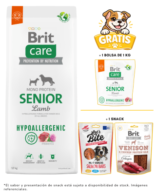 BRIT CARE SENIOR LAMB HYPOALLERGENIC 12kg + 1kg & snack gratis