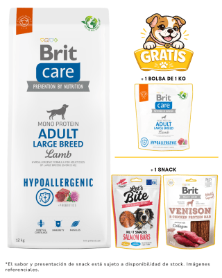 BRIT CARE DOG HYPOALLERGENIC ADULT LARGE BREED LAMB 12kg + 1kg & snack gratis