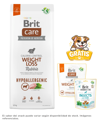 BRIT CARE DOG HYPOALLERGENIC WEIGHT LOSS RABBIT & RICE 12kg + 1kg & snack gratis