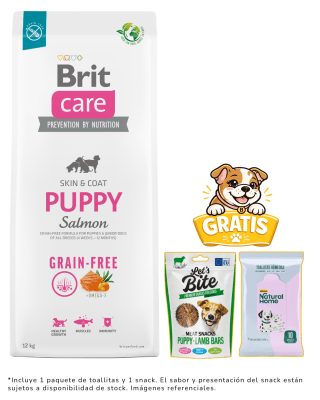 BRIT CARE GRAIN FREE PUPPY SALMÓN 12kg + 1 snack & toallitas gratis