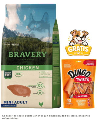 BRAVERY CHICKEN MINI ADULT SMALL BREEDS 2kg + 1 Snack Dingo gratis