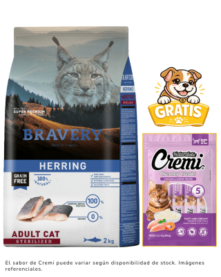 BRAVERY HERRING ADULT CAT STERILIZED 2kg + 1 cremi naturalistic gratis