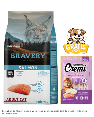 BRAVERY SALMON ADULT CAT 7kg + 1 cremi naturalistic