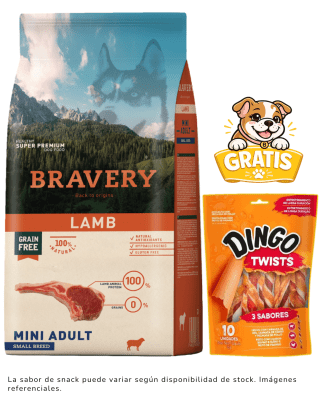 BRAVERY LAMB MINI ADULT SMALL BREEDS 2kg + 1 Snack Dingo gratis
