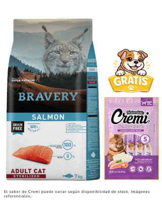 BRAVERY SALMON ADULT CAT STERILIZED 7kg + 1 Cremi naturalistic gratis