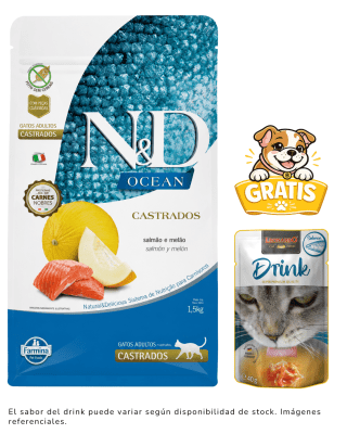 N&D OCEAN FELINE SALMÓN ADULTO CASTRADO 7.5kg + 1 Drink gratis