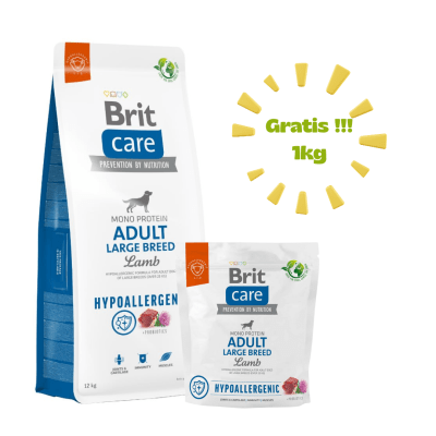 BRIT CARE DOG HYPOALLERGENIC ADULT LARGE BREED LAMB 12kg - Promo + 01 Bolsa de 1kg