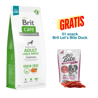 BRIT CARE GRAIN FREE ADULT LARGE BREED SALMÓN 12kg - Promo Snack Brit Let´s Bite Duck