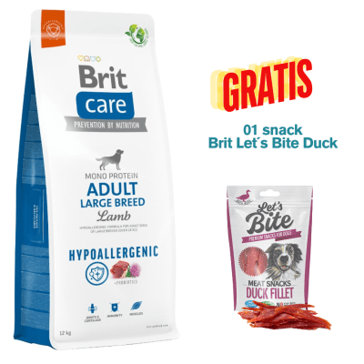 BRIT CARE DOG HYPOALLERGENIC ADULT LARGE BREED LAMB 12kg - Promo Snack Brit Let´s Bite Duck