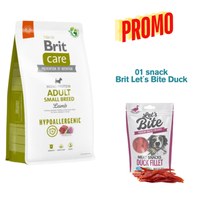 BRIT CARE ADULT SMALL BREED LAMB HYPOALLERGENIC 7kg - Promo Snack Brit Let´s Bite Duck