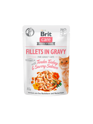 BRIT CARE CAT POUCH TENDER TURKEY & SAVORY SALMÓN 85GR - ALIMENTO PARA GATOS
