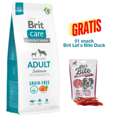 BRIT CARE GRAIN FREE ADULT SALMÓN 12kg -  Promo Snack Brit Let´s Bite Duck