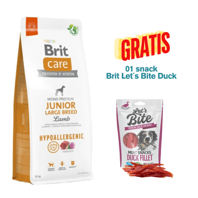 BRIT CARE HYPOALLERGENIC JUNIOR LARGE BREED LAMB 12kg - Promo Snack Brit Let´s Bite Duck