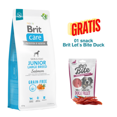 BRIT CARE GRAIN FREE JUNIOR LARGE BREED SALMÓN 12kg - Promo Snack Brit Let´s Bite Duck