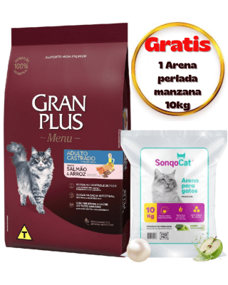 Gran Plus Gato Adulto Castrado Salmón & Arroz 10kg - Promo Arena Sonqocat