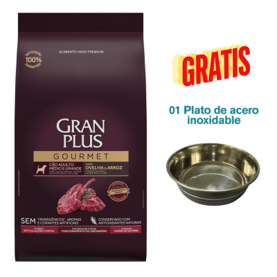 Gran Plus Gourmet Perro Adulto Mediano & Grande Cordero 15kg - 01 Plato Acero Gratis
