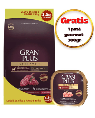 Gran Plus Gourmet Perro Adulto Mediano & Grande Cordero 16.5kg - Promo Paté