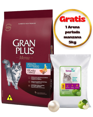 Gran Plus Gato adulto castrado salmón & arroz 3kg - Promo Arena Sonqocat
