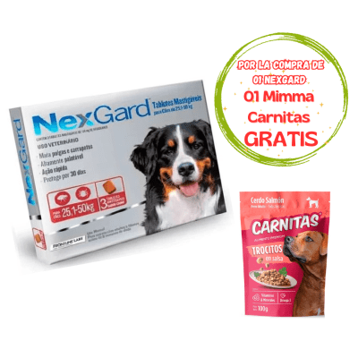 Nexgard para Perros de 25.1 a 50kg de peso - 3 tabletas - Promo Mimma