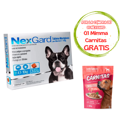 Nexgard para Perros de 4.1 a 10kg de peso - 3 tabletas - Promo Mimma Carnitas