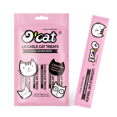 OCat Snack Sabor Pollo y Salmón (5 tubos x 12 gr)