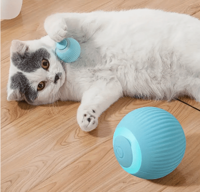 Bola rodante automática para gato (celeste)