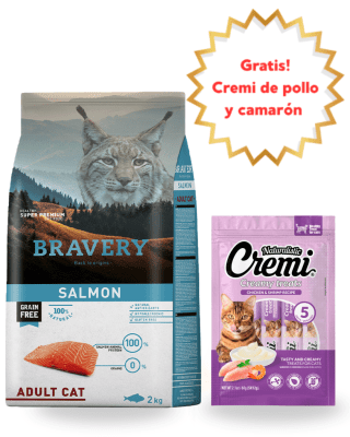 BRAVERY SALMON ADULT CAT 2kg - Promo Cremi