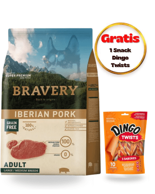 BRAVERY IBERIAN PORK ADULT LARGE/MEDIUM BREEDS 12kg - Dúo snacks