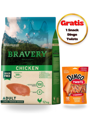 BRAVERY CHICKEN ADULT LARGE/MEDIUM BREEDS 12kg - Dúo snacks