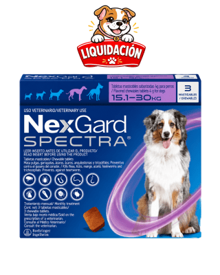 NEXGARD SPECTRA PARA PERROS DE 15.1 A 30KG - 3 TABLETAS (Liquidación)