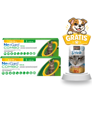 Nexgard Combo Pipeta para Gato De 2.5 a 7.5kg Pack de 2 + Drink