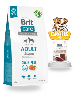 BRIT CARE GRAIN FREE ADULT SALMÓN 12kg - Promo Snack Venison