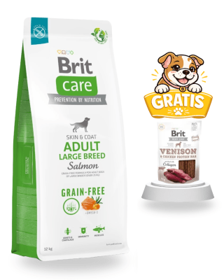 BRIT CARE GRAIN FREE ADULT LARGE BREED SALMÓN 12KG - PROMO SNACK VENISON