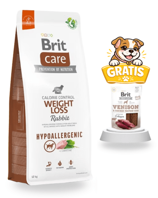 BRIT CARE DOG HYPOALLERGENIC WEIGHT LOSS RABBIT & RICE 12kg - PROMO SNACK VENISON