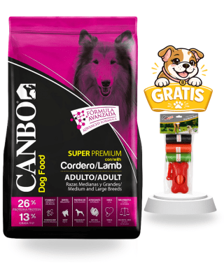 Canbo Adulto Super Premium Cordero Razas Medianas y Grandes 15kg + Porta bolsas