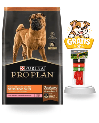 Pro Plan Sensitive Skin Salmón Razas Medianas y Grandes 12kg + Porta bolsas